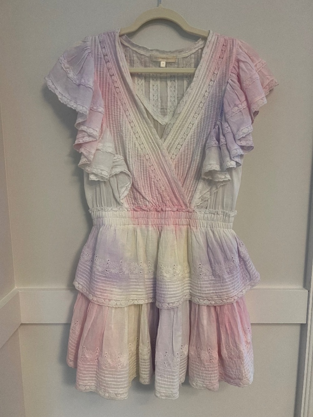 LoveShackFancy Gwen Mini Dress Multi Tie Dye Size M